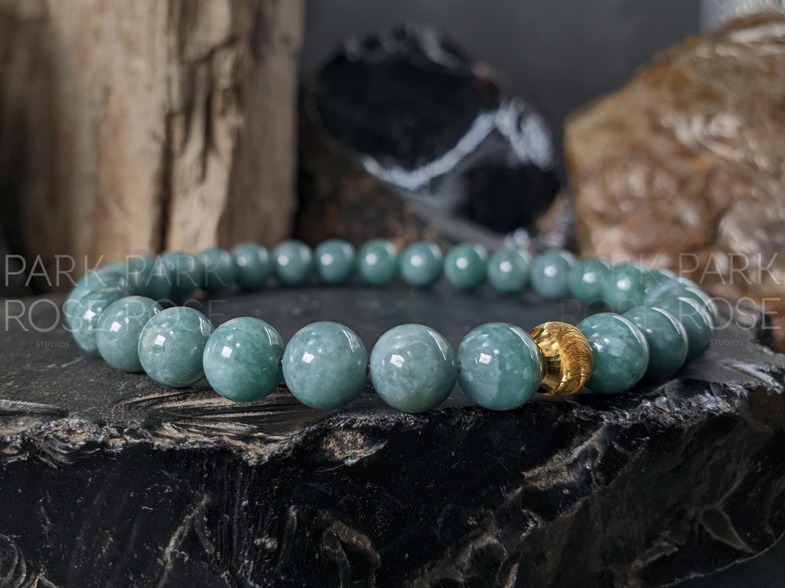 24K Gold Cat Eye AAAA Burma Jade Bead Bracelet (6mm)
