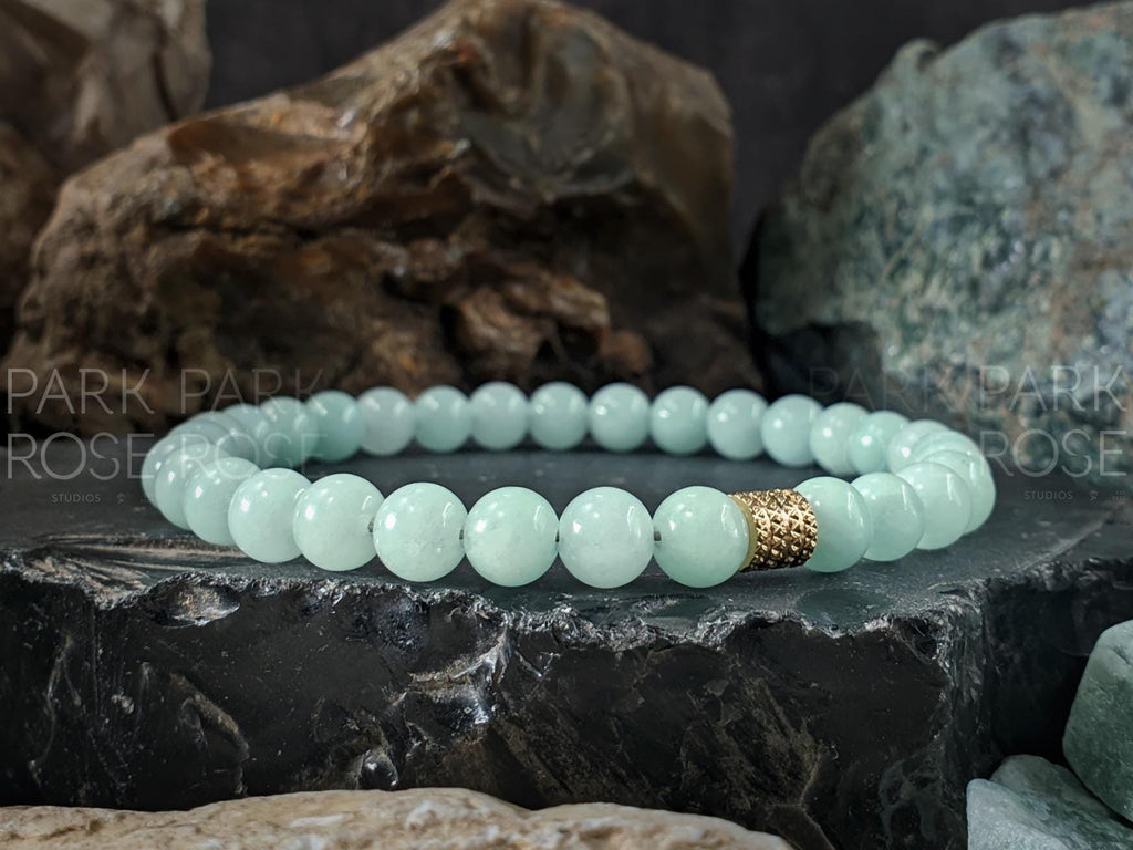 Mint Jade Bracelet: Stainless Steel Accents