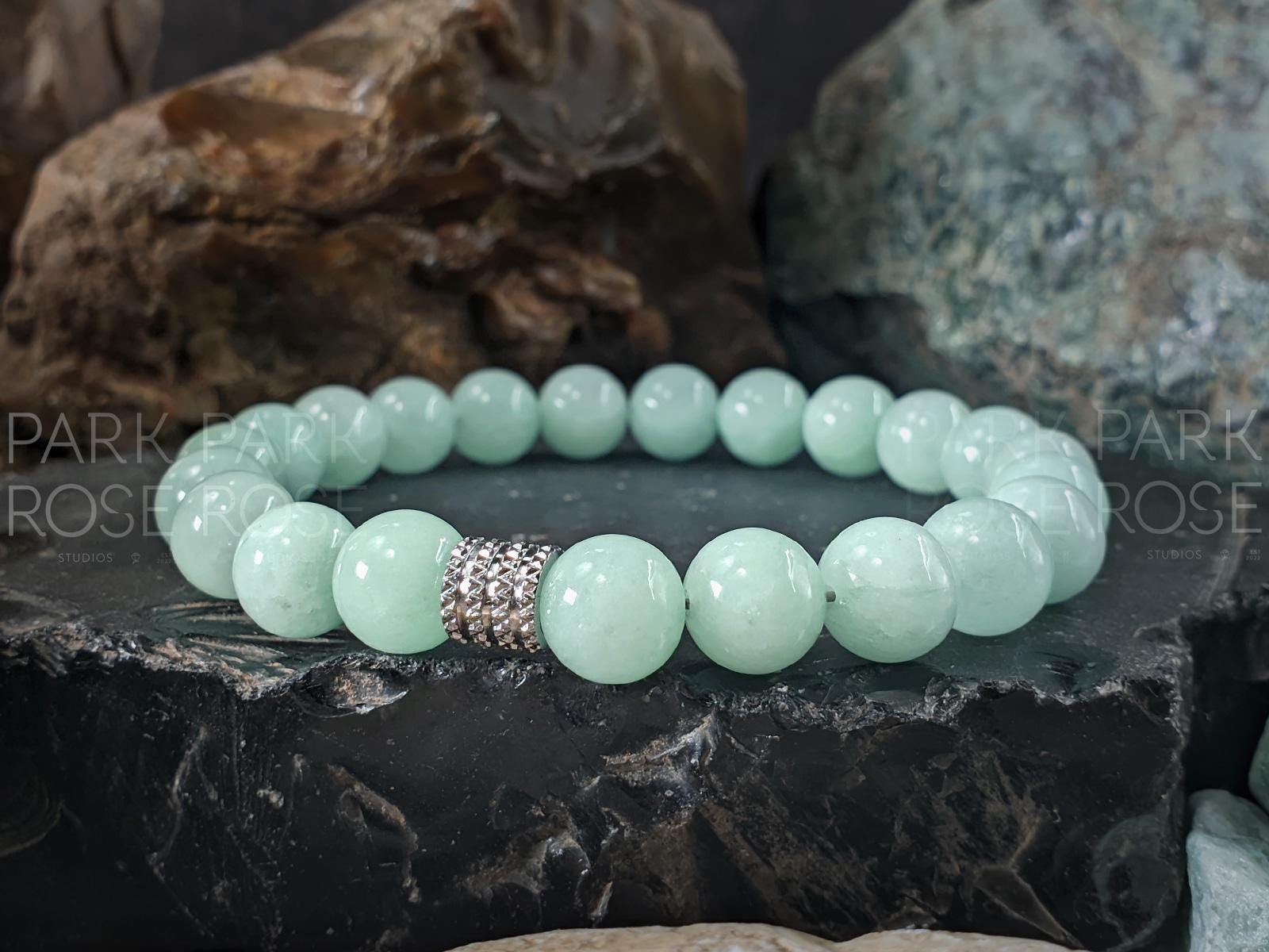 Mint Jade Bracelet: Stainless Steel Accents