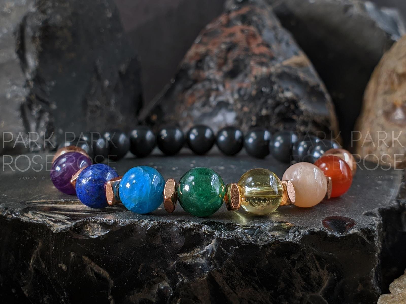 Shungite Chakra Bracelet: Copper & Gemstones