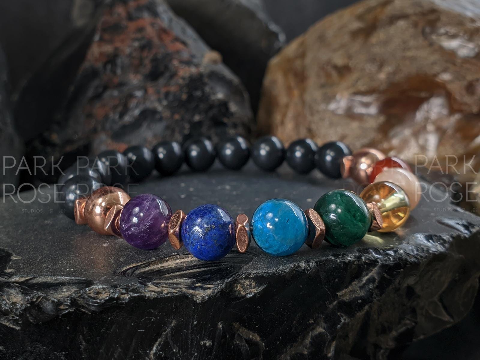 Shungite Chakra Bracelet: Copper & Gemstones