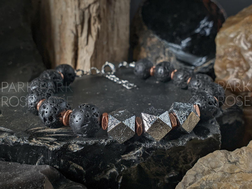 Gibeon Meteorite Lava Bracelet: Chunky Copper Inlay
