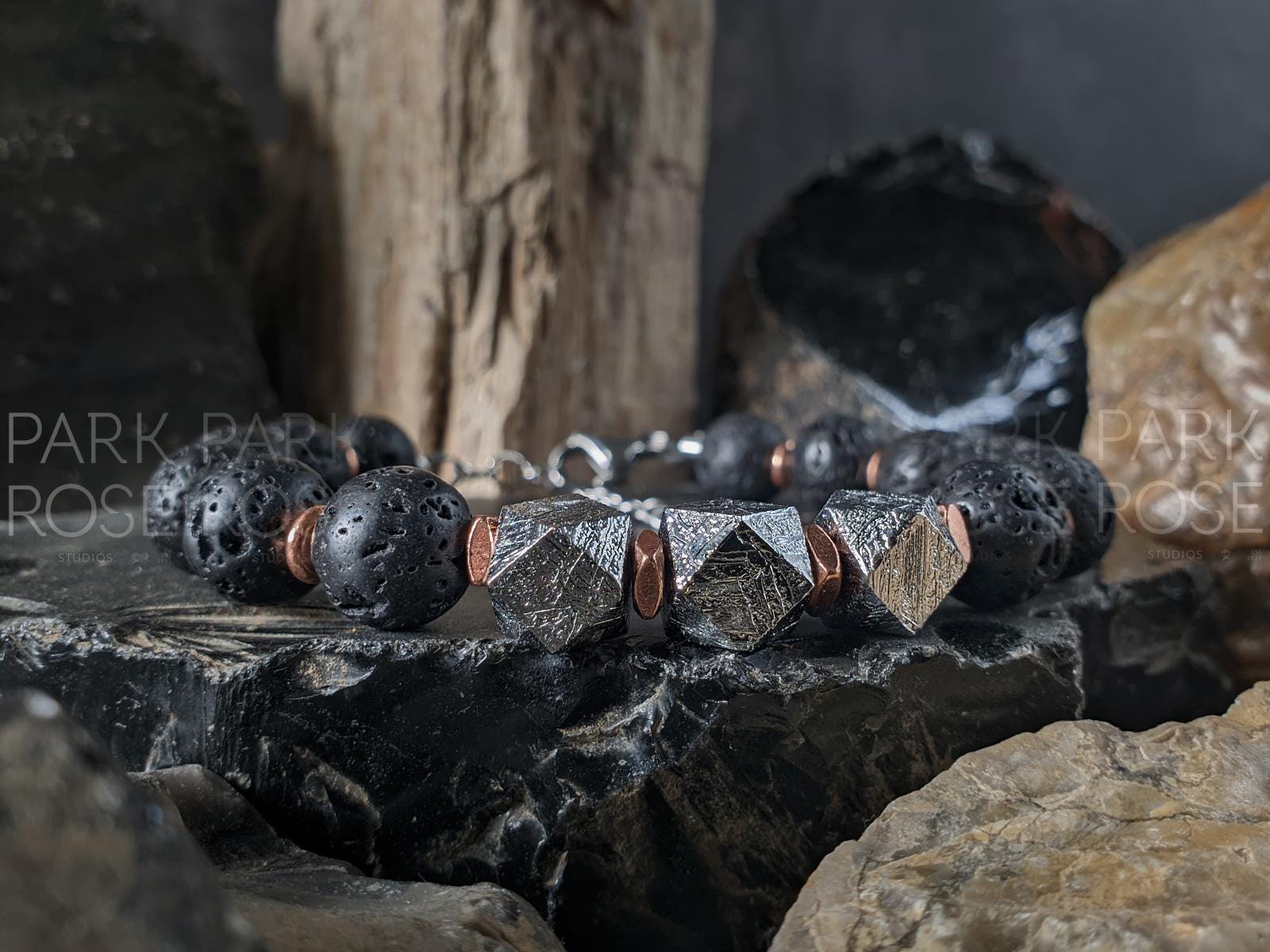 Gibeon Meteorite Lava Bracelet: Chunky Copper Inlay