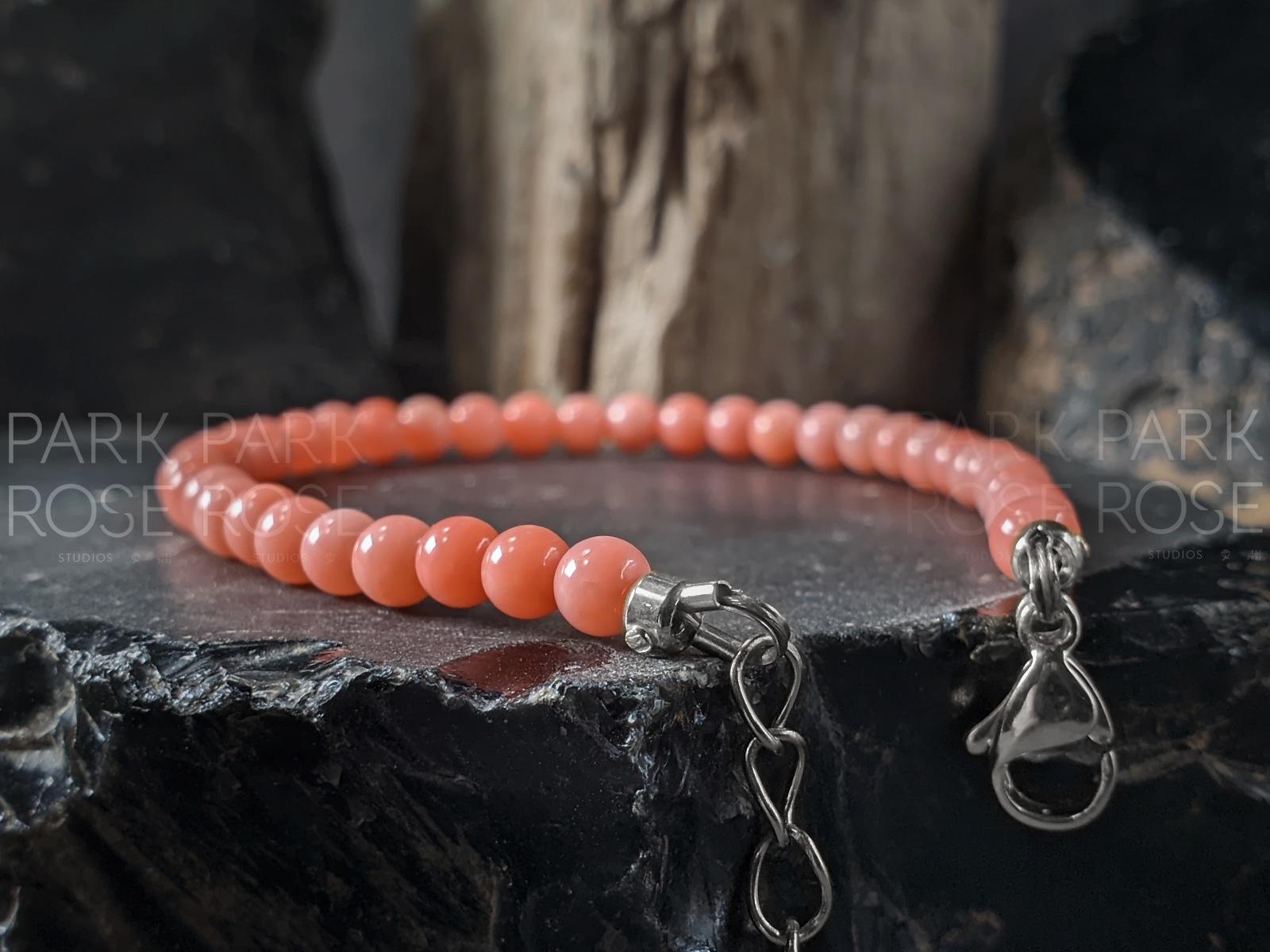 Dainty Pink Coral Bracelet: Silver Stainless Steel Clasp (4mm)