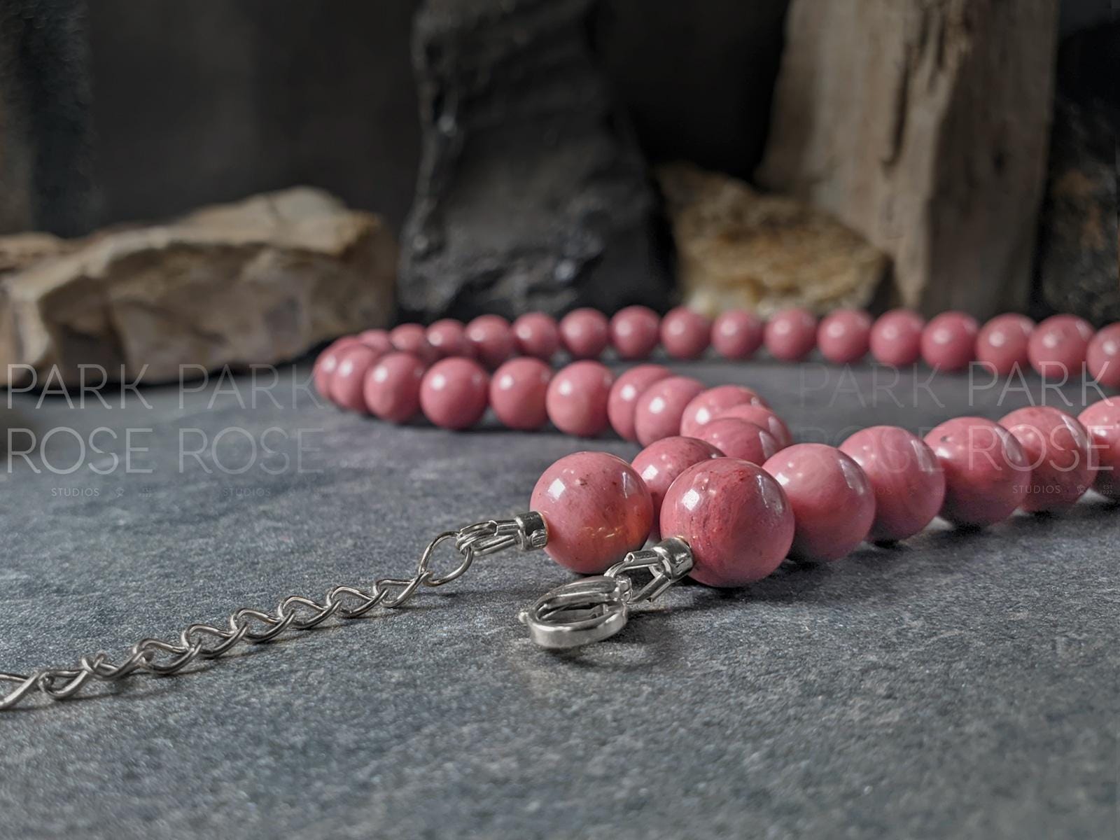 Chunky Brazillian Rhodonite Necklace: (10mm)