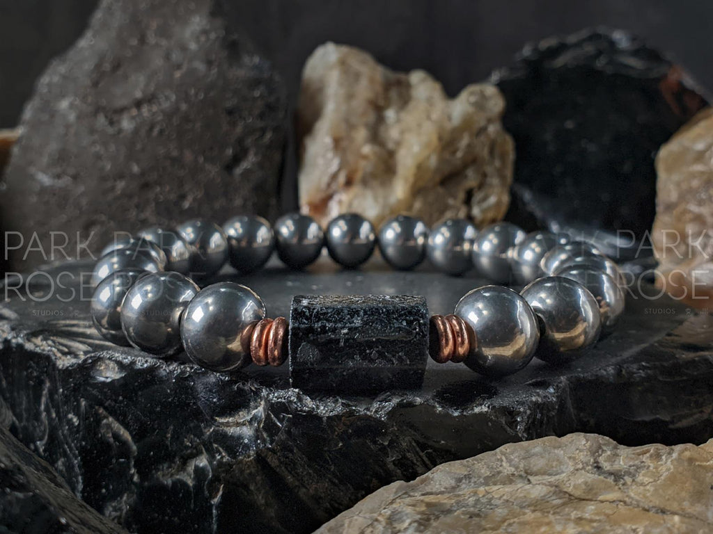 Titanium, Copper & Raw Tourmaline Nugget Gemstone Bracelet (10mm)