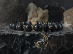 Black Tourmaline Bracelet: Sterling Silver Cat on Moon Charm (8mm)