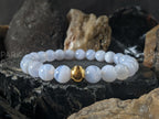Blue Lace Agate Bracelet: 24K Gold Cat Eye Bead (6/8/10mm)