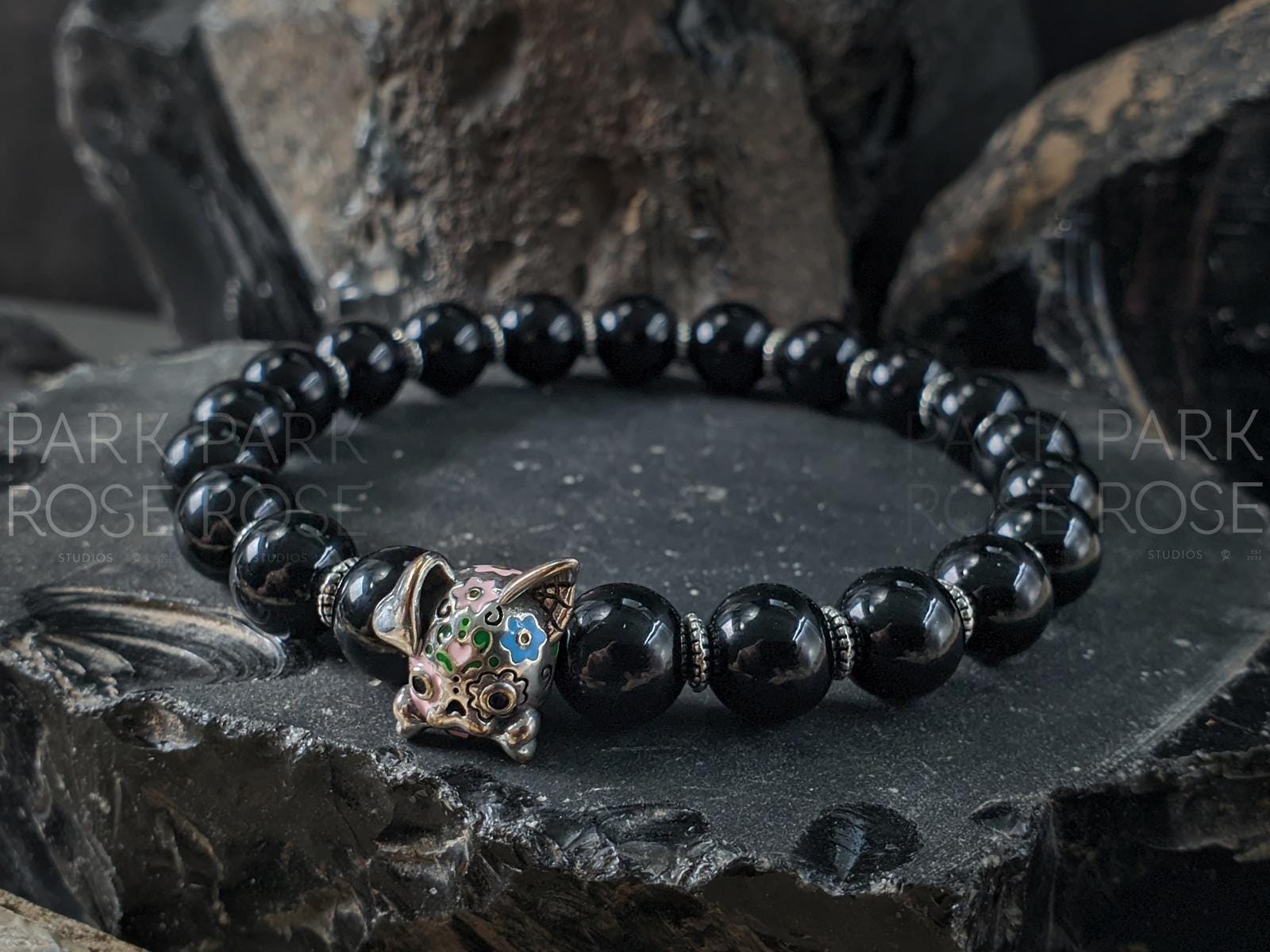 925 Sterling Silver Doggy Sugar Skull Bracelet (8mm)