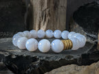 Blue Lace Agate Bracelet: Stainless Steel Accents