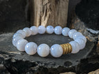 Blue Lace Agate Bracelet: Stainless Steel Accents