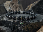 Sterling Silver Black Cat Bracelet: Zircon Charm, Black Tourmaline Beads