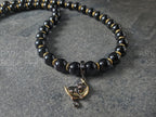 Black Tourmaline Cat On Moon Necklace: 925 Sterling Silver Halloween Charm (8mm)