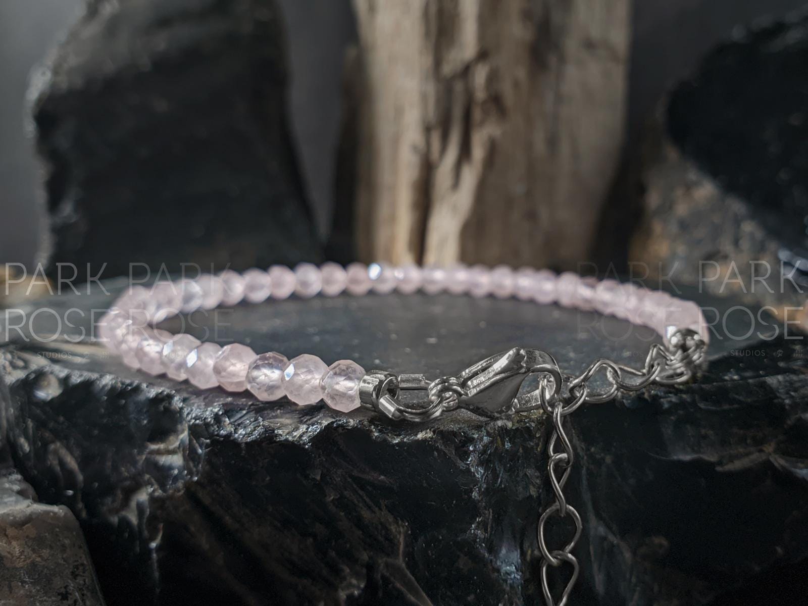 Faceted Rose Quartz Bracelet or Anklet: 24K Gold Plated or Stainless Steel (4mm)
