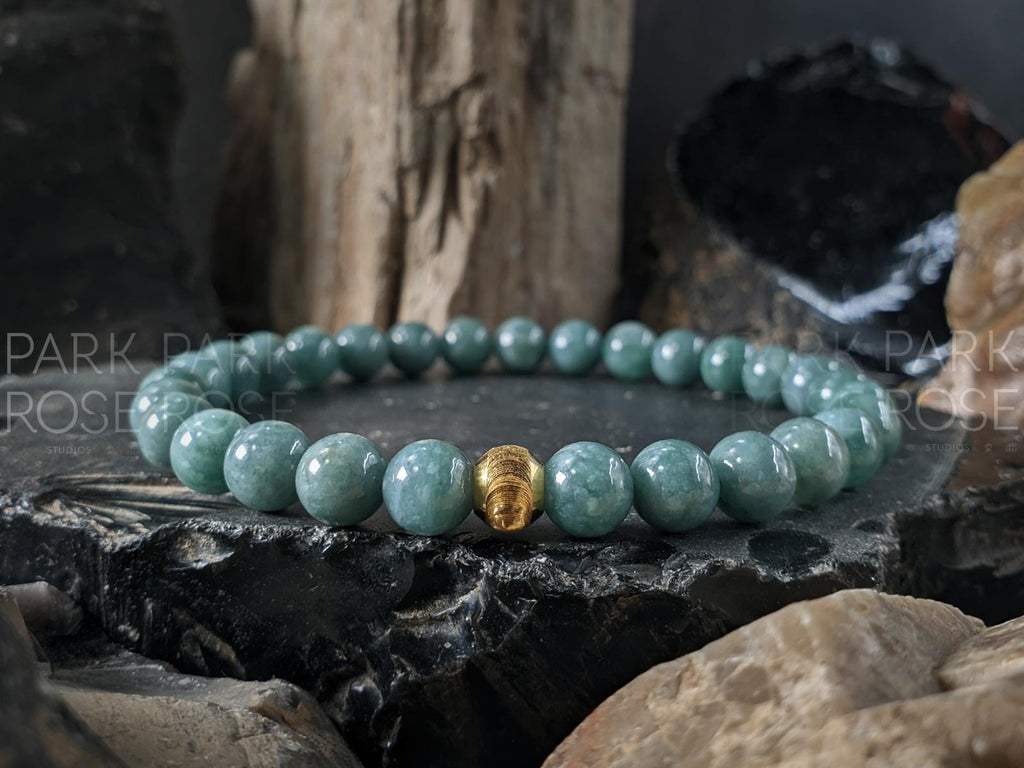 24K Gold Cat Eye AAAA Burma Jade Bead Bracelet (6mm)