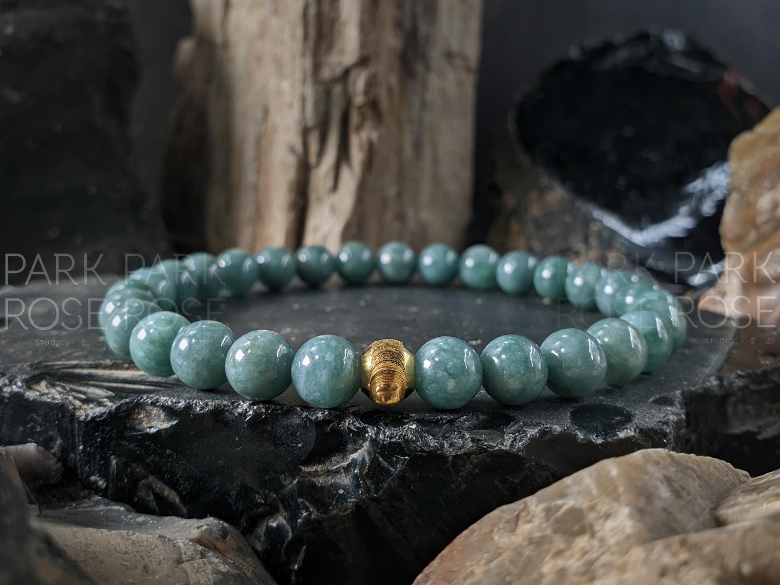 24K Gold Cat Eye AAAA Burma Jade Bead Bracelet (6mm)