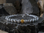 Gibeon Iron Nickel Meteorite Bracelet: 24K Gold Cat Eye Bead (6mm)