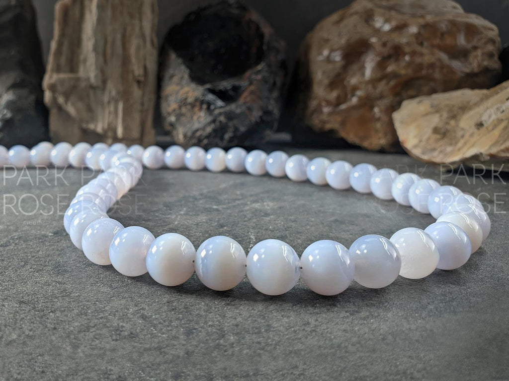 Blue Lace Agate Gemstone Necklace (10mm)