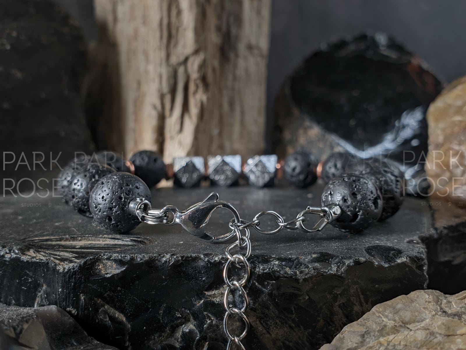 Gibeon Meteorite Lava Bracelet: Chunky Copper Inlay