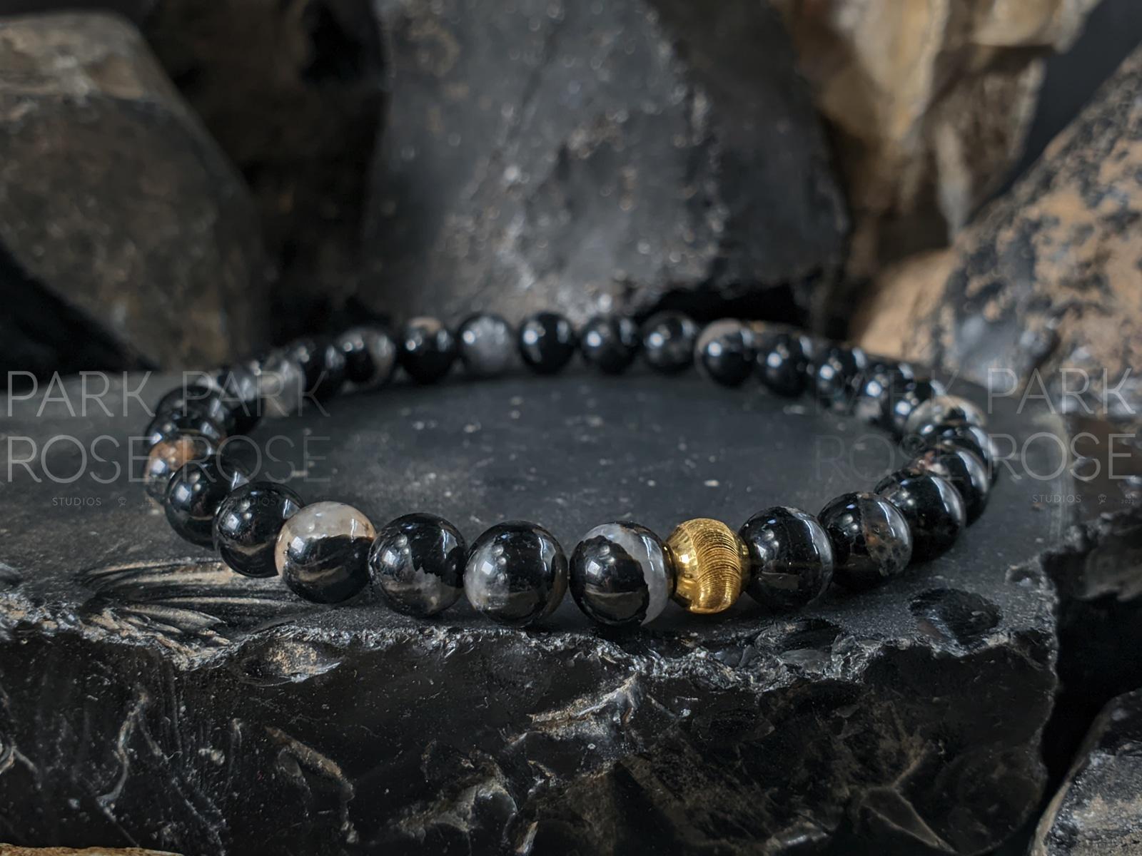 Calico Tourmaline Bracelet: 24K Gold Cat Eye Bead