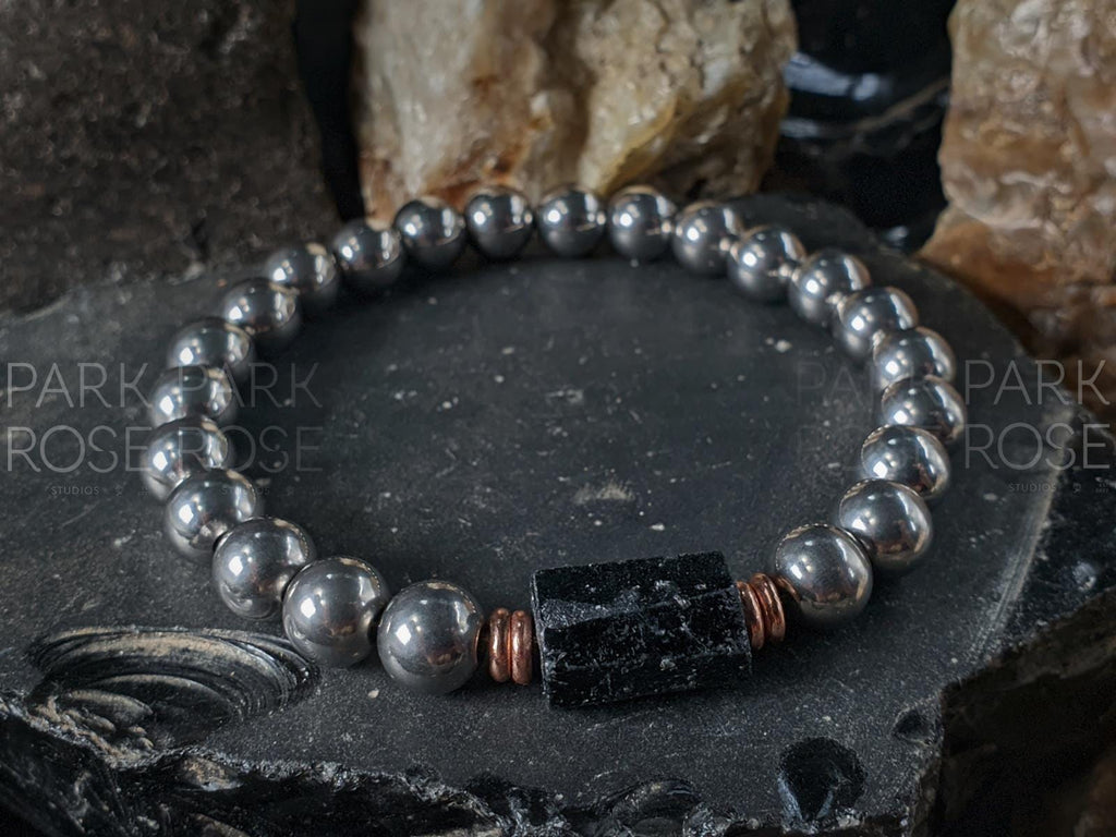 Titanium, Copper & Raw Tourmaline Nugget Gemstone Bracelet (10mm)