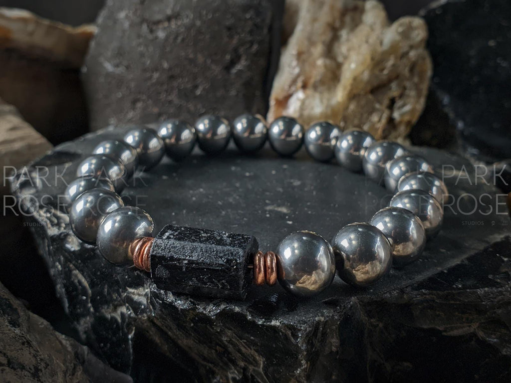 Titanium, Copper & Raw Tourmaline Nugget Gemstone Bracelet (10mm)