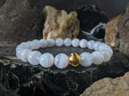 Blue Lace Agate Bracelet: 24K Gold Cat Eye Bead (6/8/10mm)