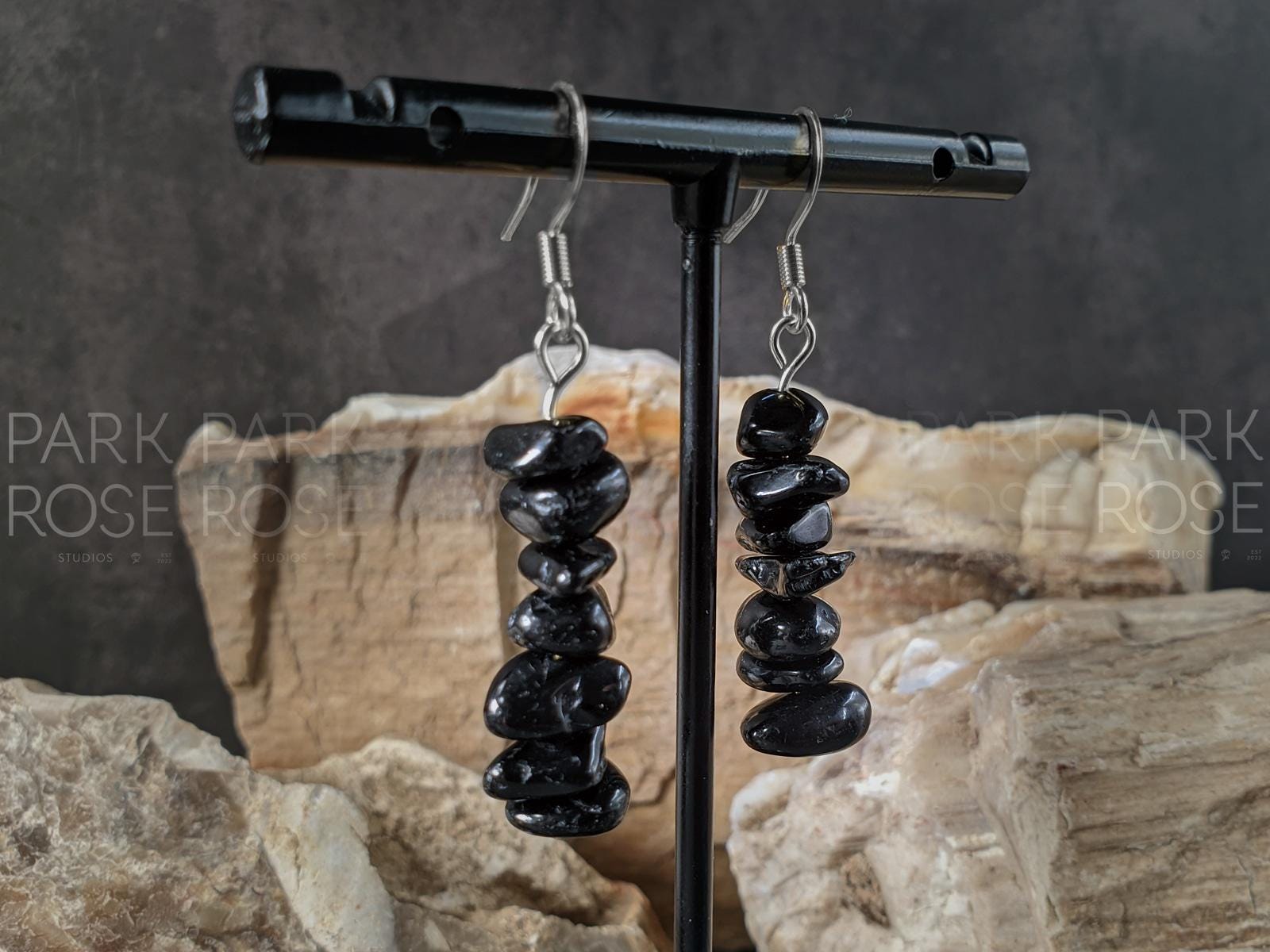 Black Tourmaline Polished Chip Earrings (8mm)