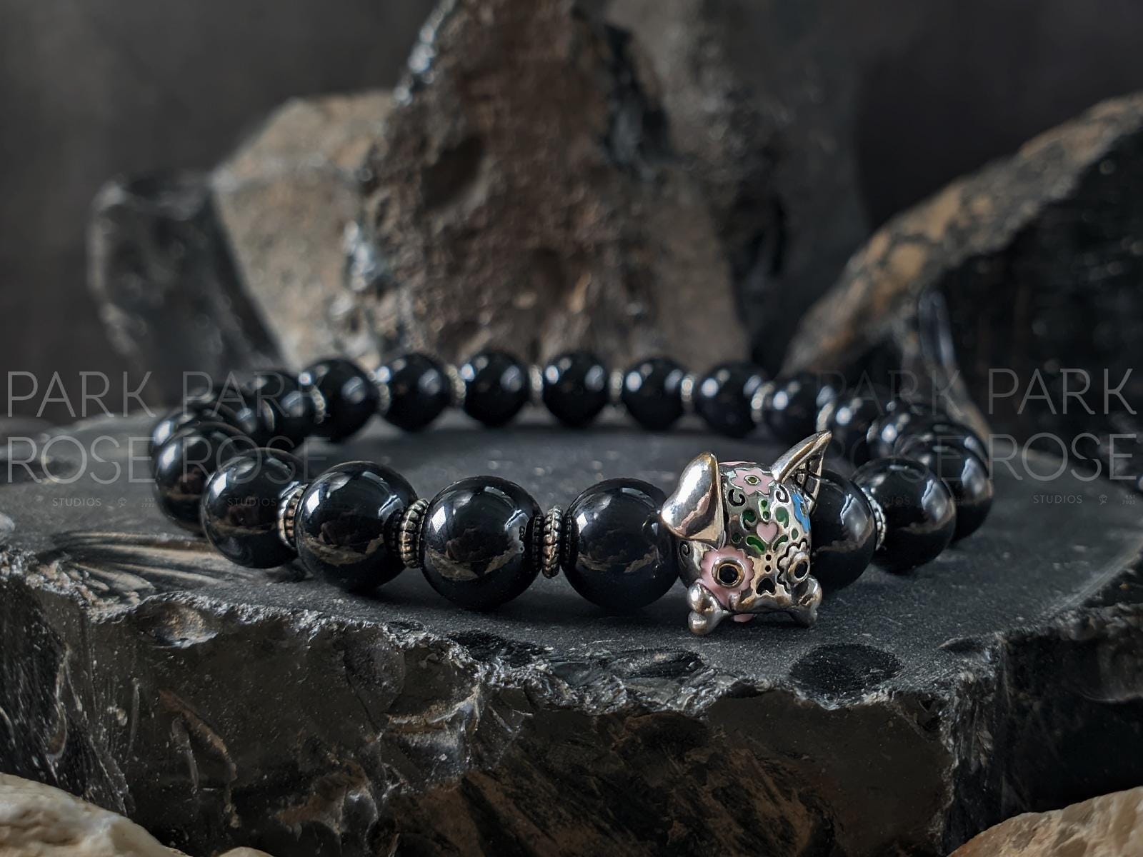 925 Sterling Silver Doggy Sugar Skull Bracelet (8mm)