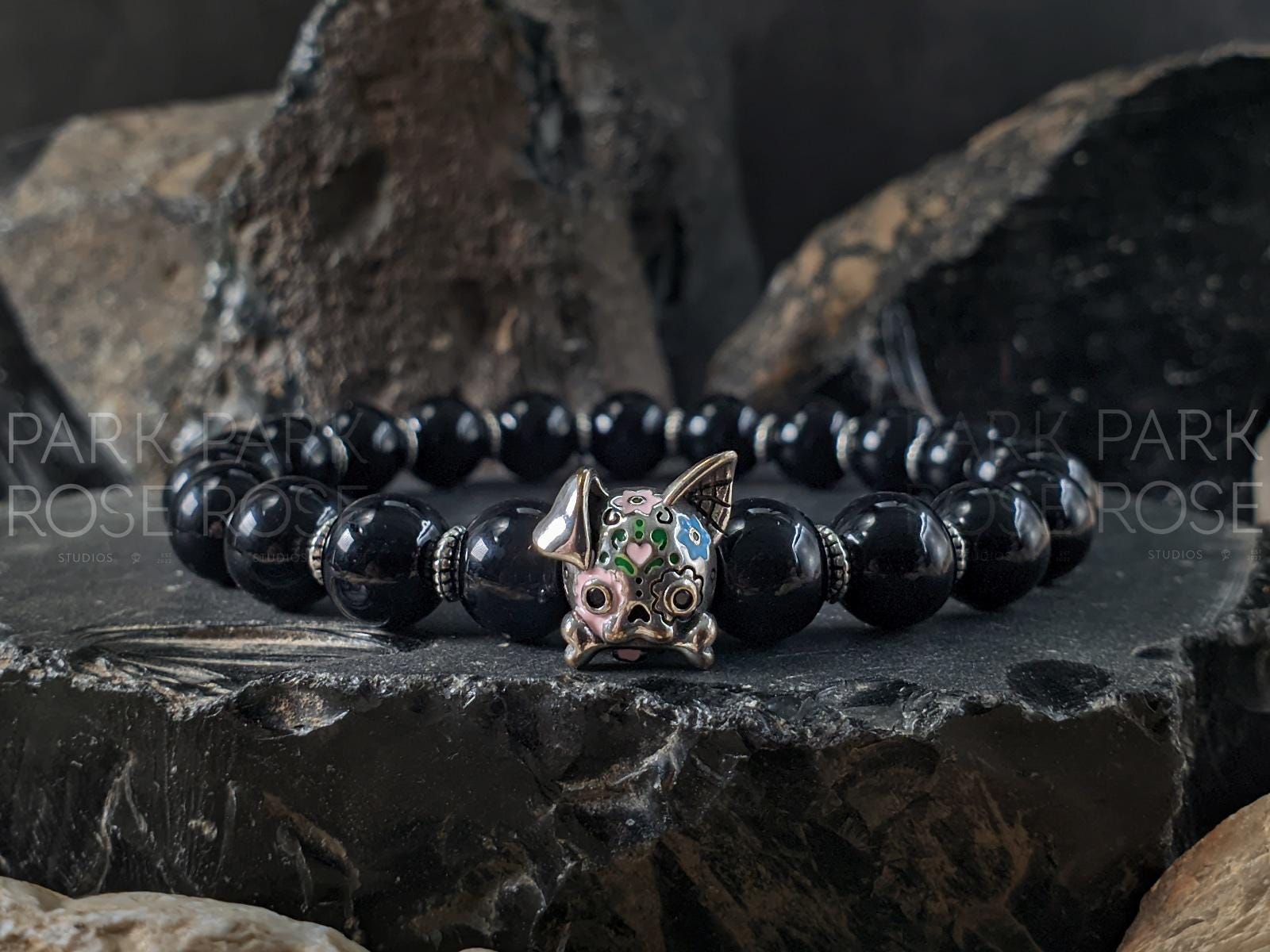 925 Sterling Silver Doggy Sugar Skull Bracelet (8mm)