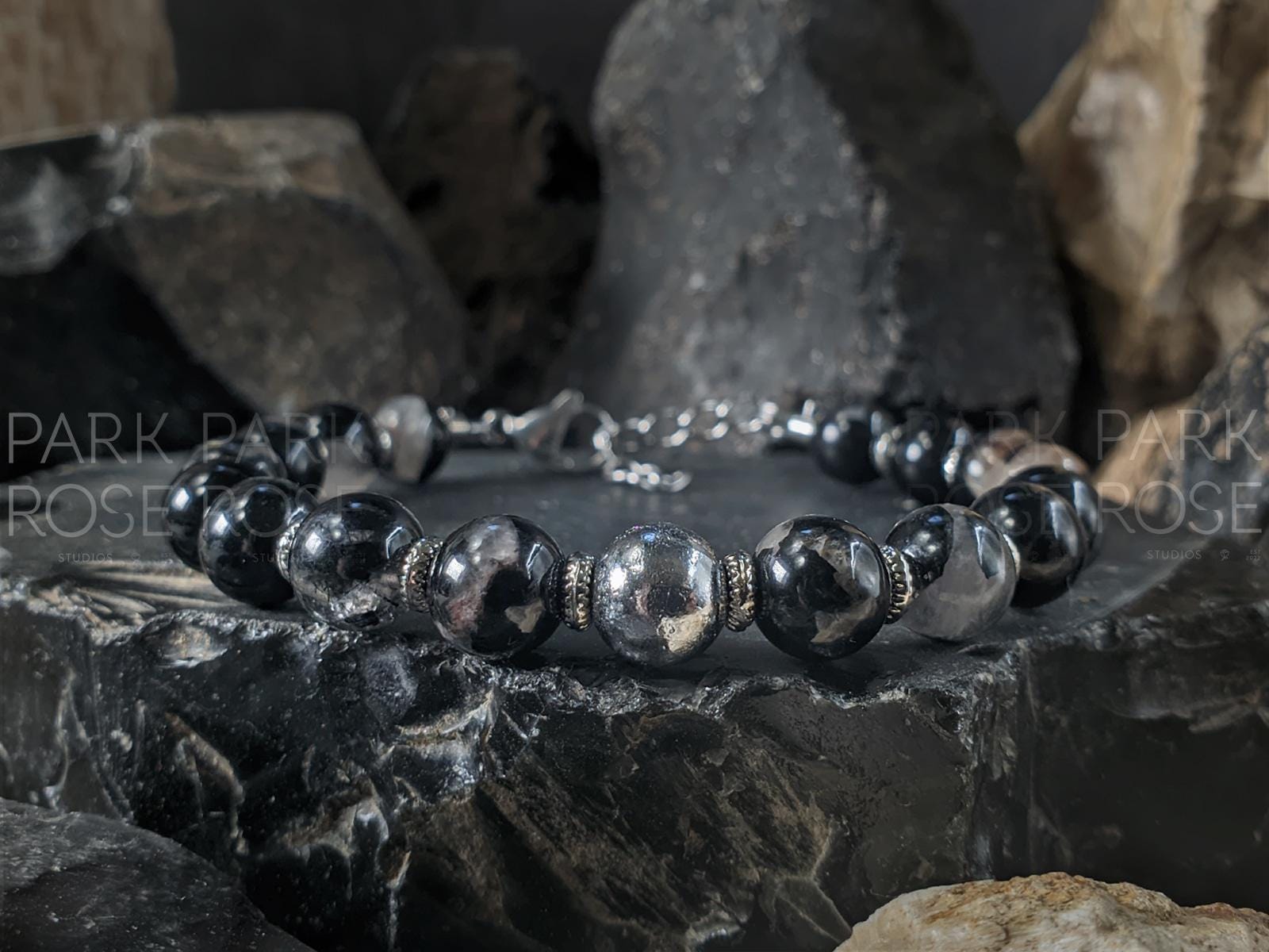 Calico Tourmaline Meteorite Bracelet (8mm)