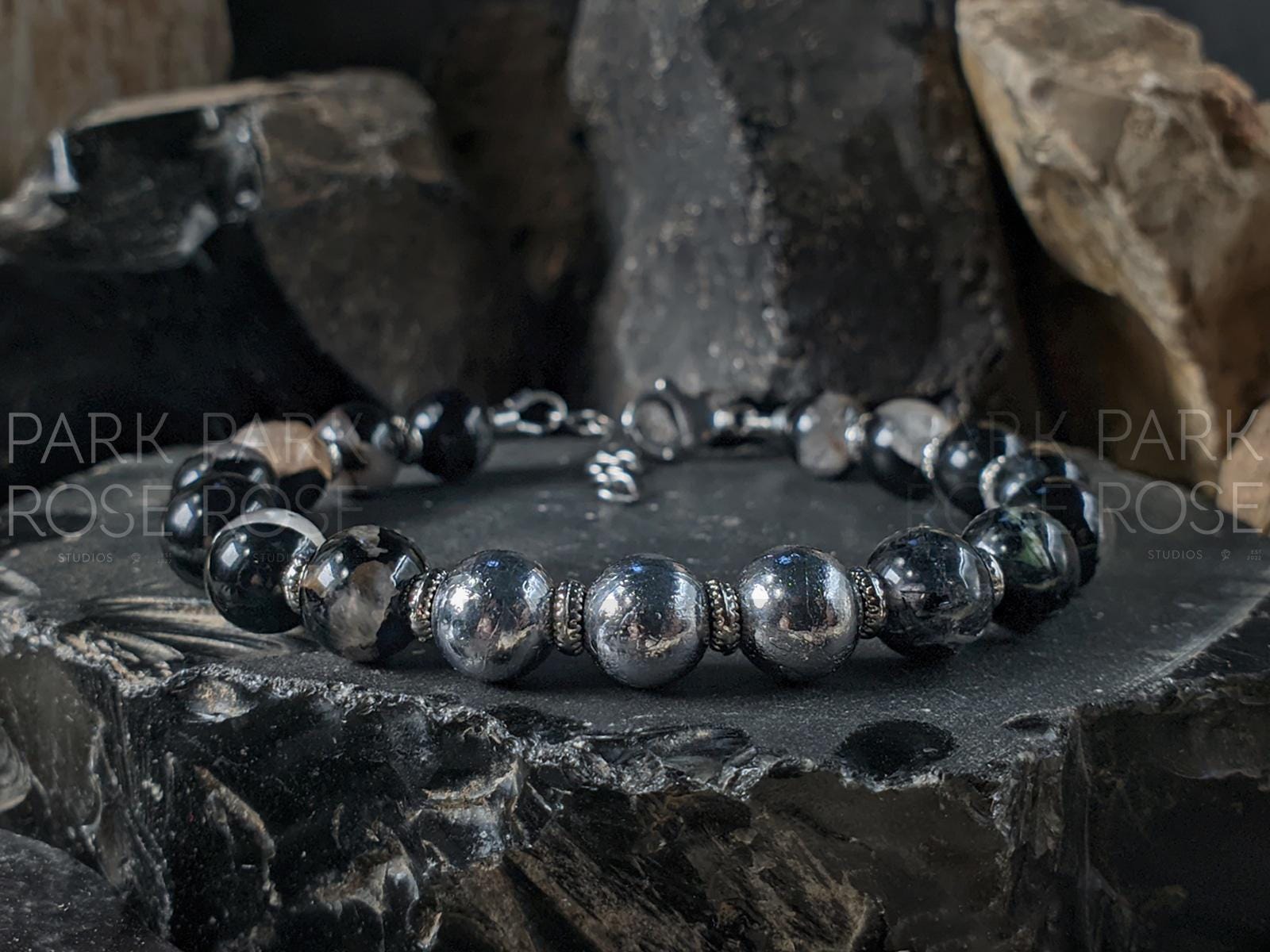 Calico Tourmaline Meteorite Bracelet (8mm)