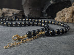 Black Tourmaline Cat On Moon Necklace: 925 Sterling Silver Halloween Charm (8mm)