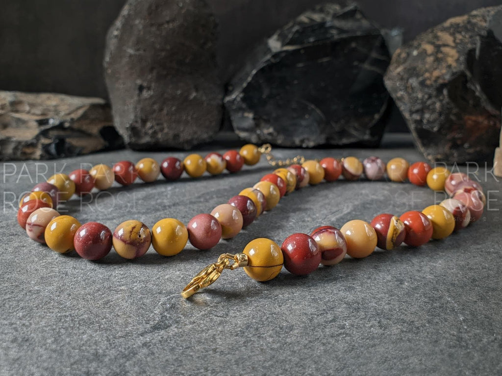 Mookaite Jasper Necklace: Fall Color Gemstones, 24K Gold Details