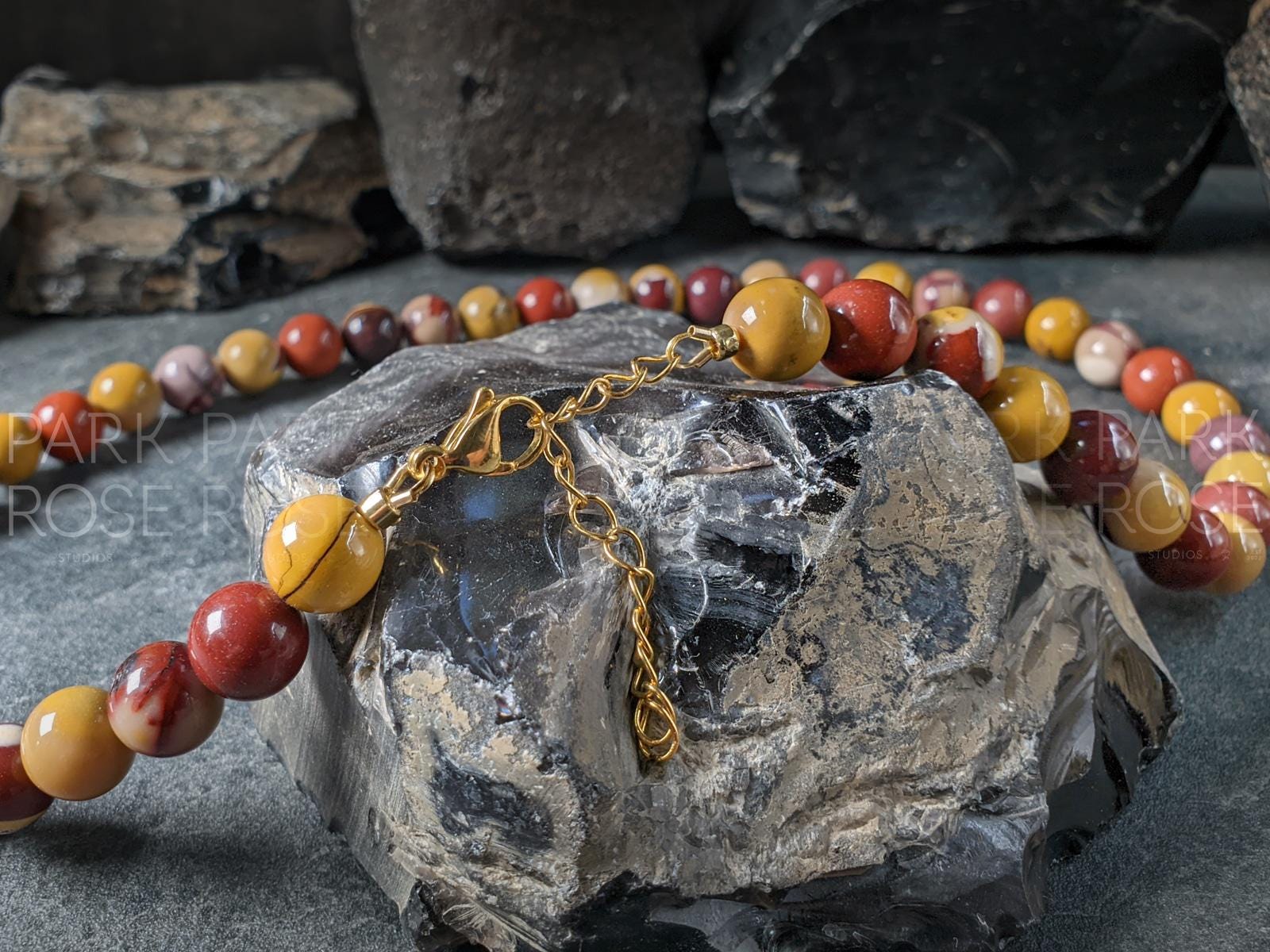 Mookaite Jasper Necklace: Fall Color Gemstones, 24K Gold Details