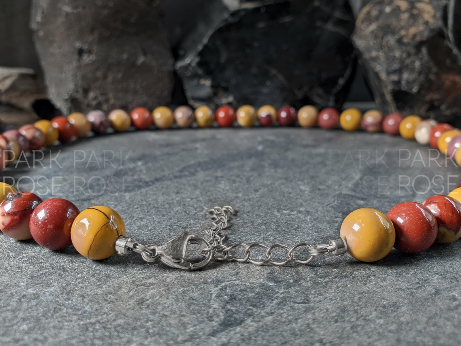 Mookaite Jasper Necklace: Fall Color Gemstones, 24K Gold Details