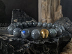 Blue Flash Labradorite Bracelet: 24K Gold Cat Eye Bead (10mm)