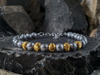 Gibeon Iron Nickel Meteorite Bracelet: 24K Gold Cat Eye Bead (6mm)