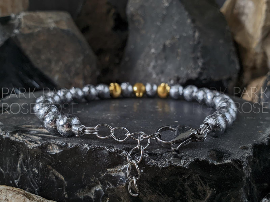 Gibeon Iron Nickel Meteorite Bracelet: 24K Gold Cat Eye Bead (6mm)