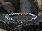 Gibeon Iron Nickel Meteorite Bracelet: 24K Gold Cat Eye Bead (6mm)