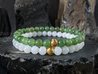Myanmar White Nephrite Jade Bracelet: 24K Solid Gold Cat Eye Bead (6mm)