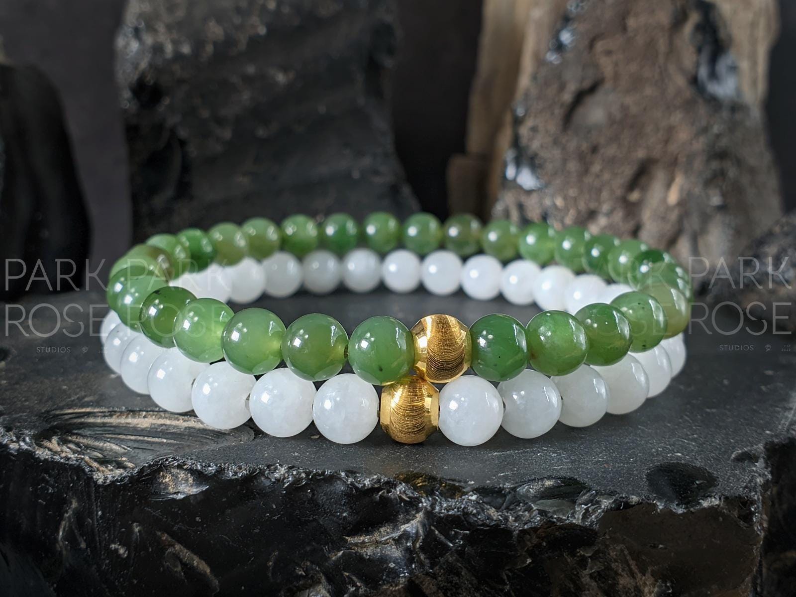 Myanmar White Nephrite Jade Bracelet: 24K Solid Gold Cat Eye Bead (6mm)