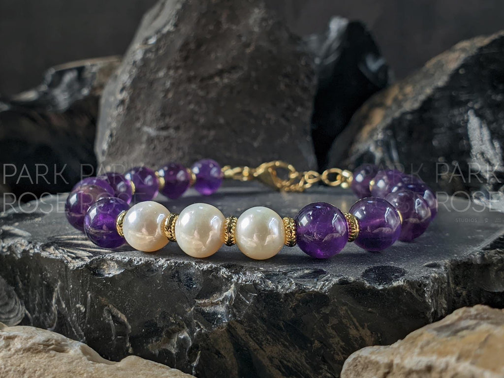 Amethyst & Freshwater Pearl Bracelet (8mm)