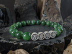 Nephrite Green Jade Bracelet: Pure Silver Lunar New Year Feng Shui Blessing  Bead (10mm)