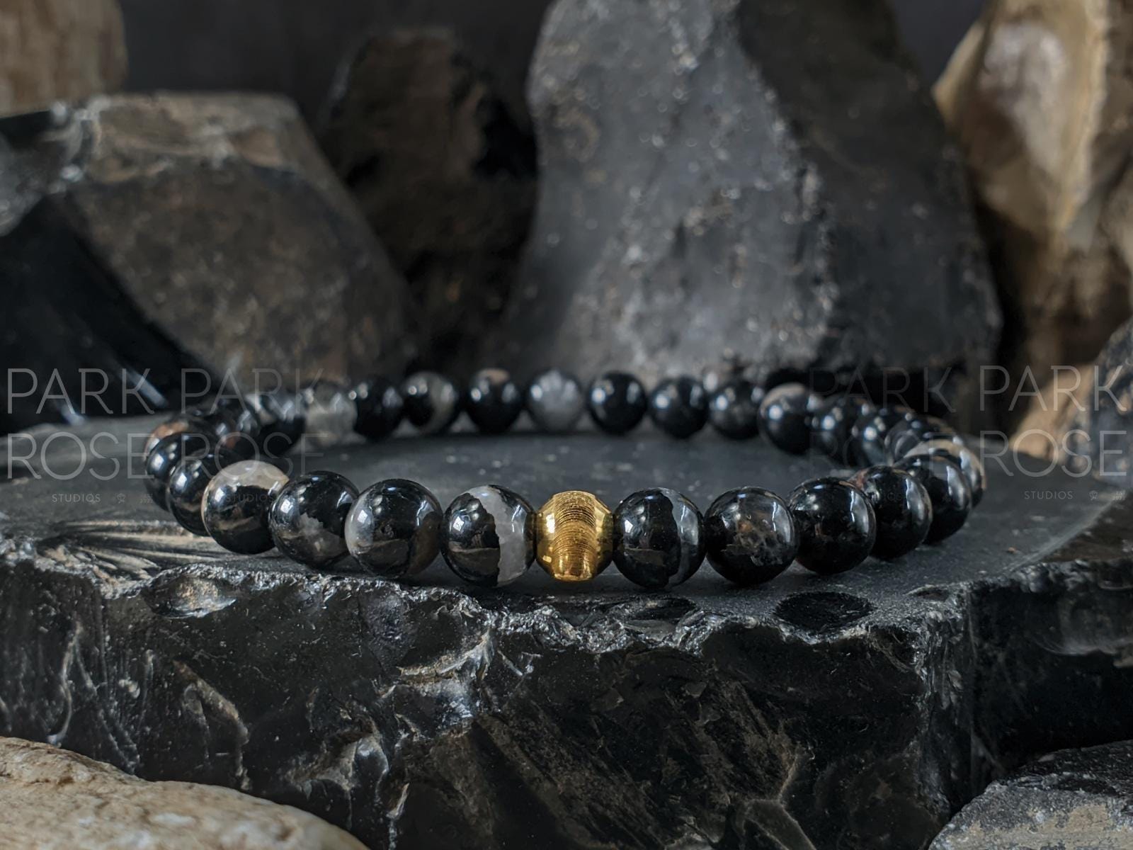 Calico Tourmaline Bracelet: 24K Gold Cat Eye Bead