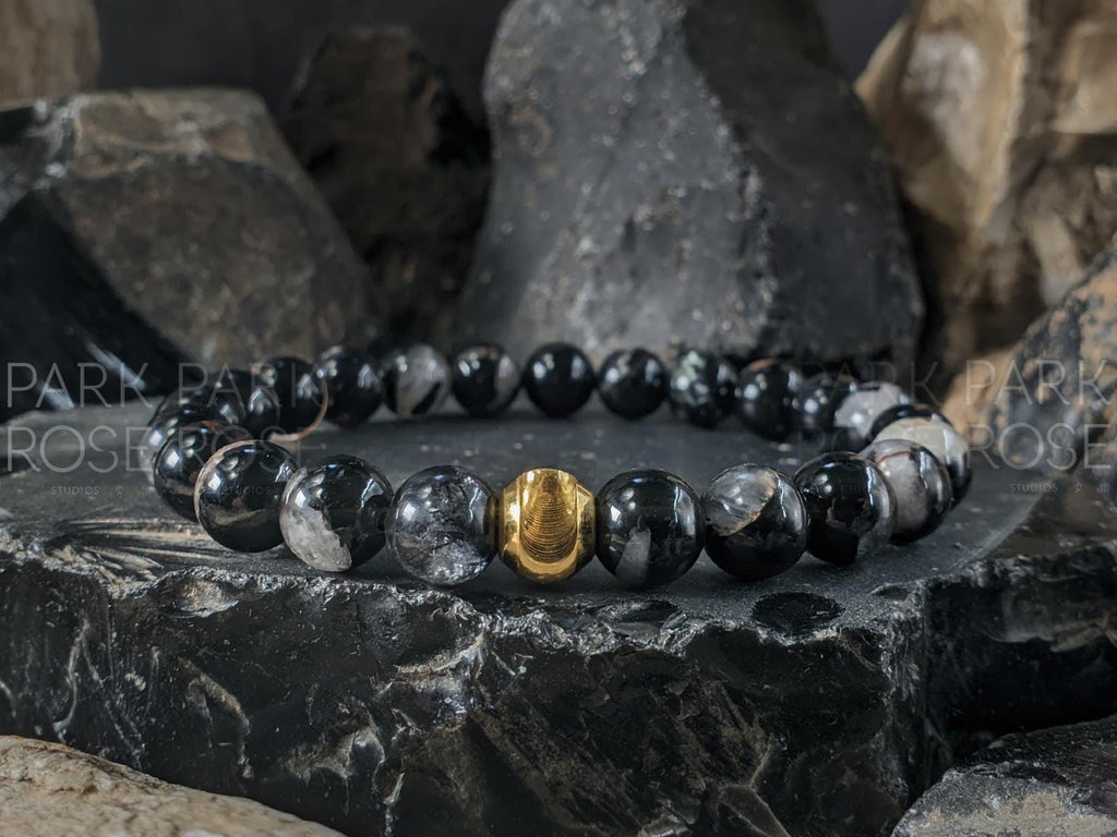 Calico Tourmaline Bracelet: 24K Gold Cat Eye Bead