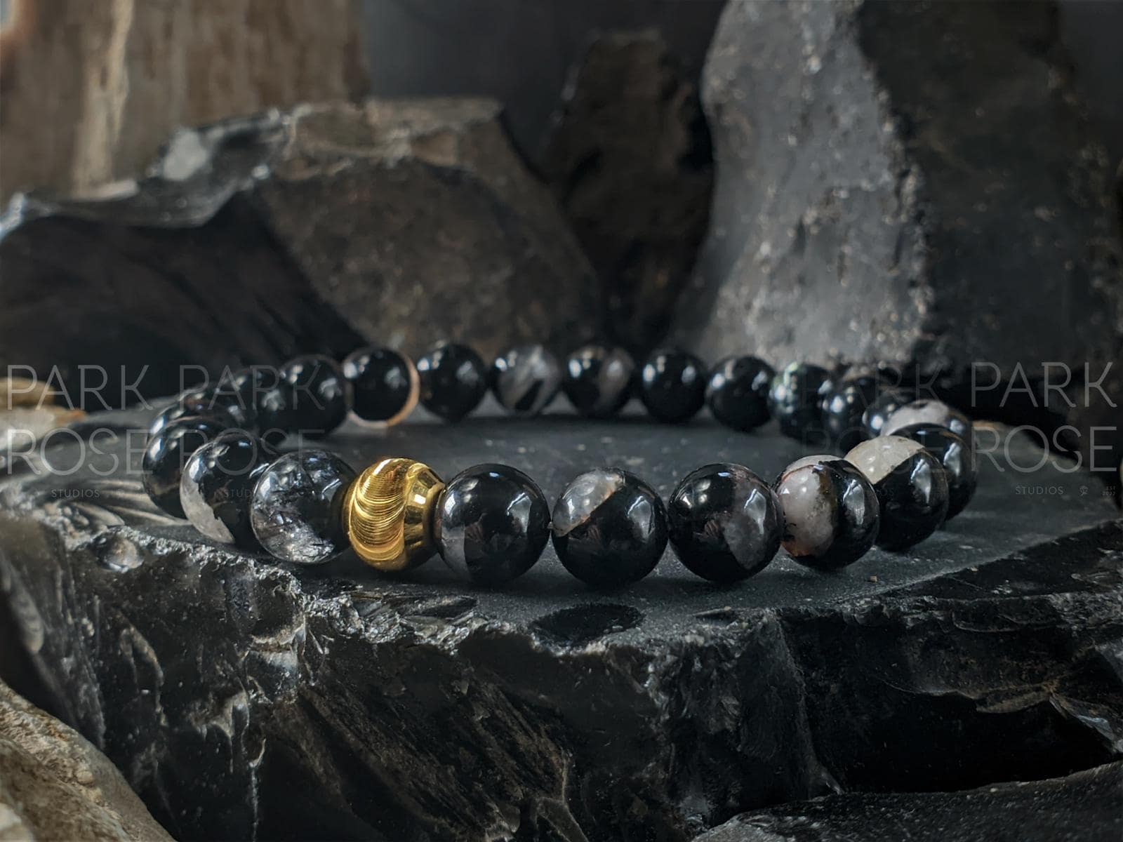 Calico Tourmaline Bracelet: 24K Gold Cat Eye Bead