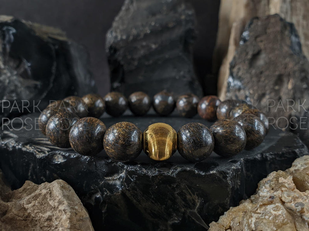 Madagascar Bronzite Gemstone Bracelet: 24K Pure Gold Cat Eye Bead (10mm)