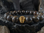 Madagascar Bronzite Gemstone Bracelet: 24K Pure Gold Cat Eye Bead (10mm)