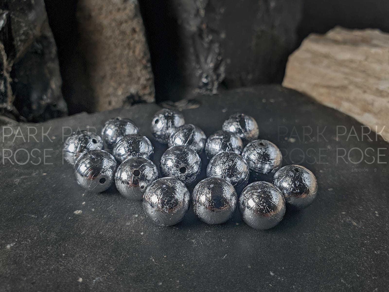 Round Gibeon Iron Nickel Meteorite Beads (6mm or 8mm)